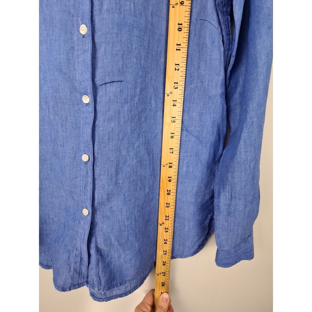 J McLaughlin Shirt‎ Women's XS Linen Button Up Long Sleeve Blue Preppy Workwear - Picture 6 of 7
